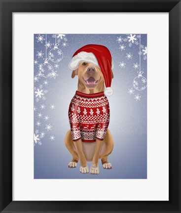 Framed Pitbull in Christmas Sweater Print