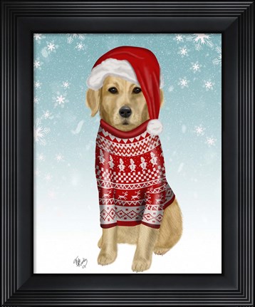 Framed Golden Retriever in Christmas Sweater Print