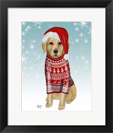 Framed Golden Retriever in Christmas Sweater Print