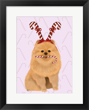 Framed Pomeranian and Candy Canes Print