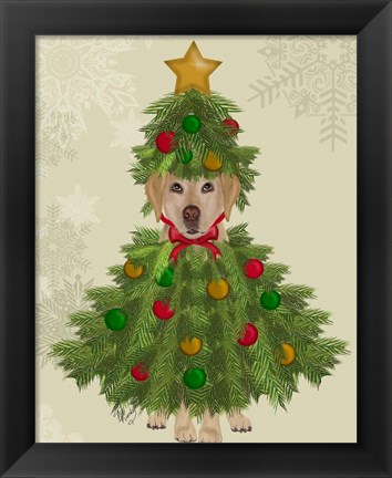 Framed Yellow Labrador, Christmas Tree Costume Print