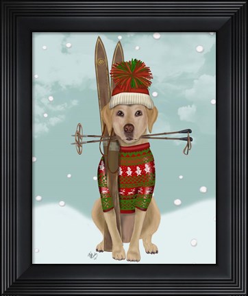 Framed Yellow Labrador, Skiing Print