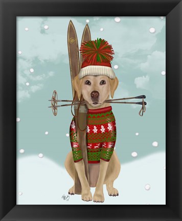 Framed Yellow Labrador, Skiing Print