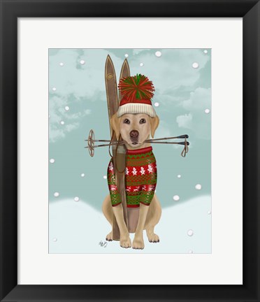 Framed Yellow Labrador, Skiing Print