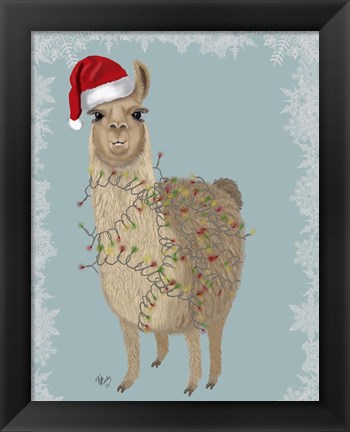 Framed Llama, Christmas Lights 2 Print