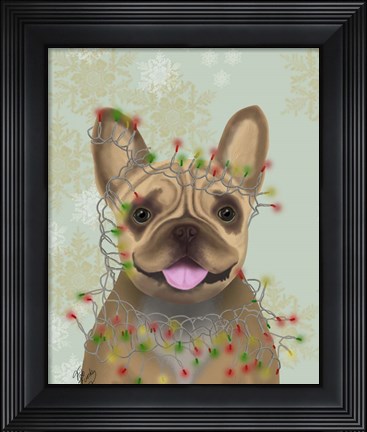 Framed French Bulldog, Christmas Lights 1 Print