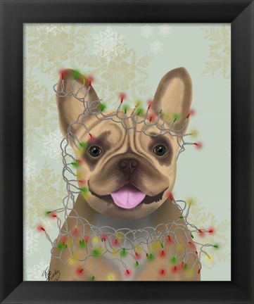 Framed French Bulldog, Christmas Lights 1 Print