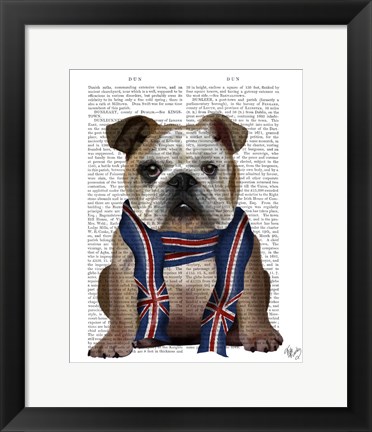 Framed English Bulldog with Scarf Print