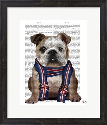 Framed English Bulldog with Scarf Print