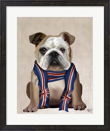 Framed English Bulldog with Scarf Print