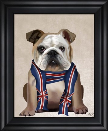 Framed English Bulldog with Scarf Print