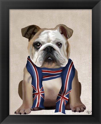 Framed English Bulldog with Scarf Print