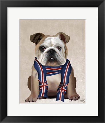 Framed English Bulldog with Scarf Print