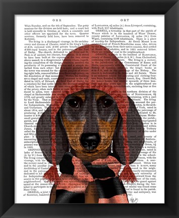 Framed Dachshund in Pink Hat and Scarf Print