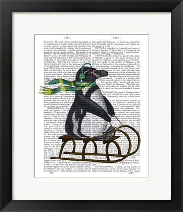 Framed Penguin On Sled Print