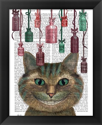 Framed Cheshire Cat and Bottles Print