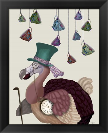 Framed Dodo with Hanging Teacups Print