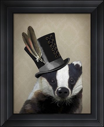 Framed Steampunk Badger in Top Hat Print