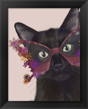 Framed Cat and Flower Glasses Print