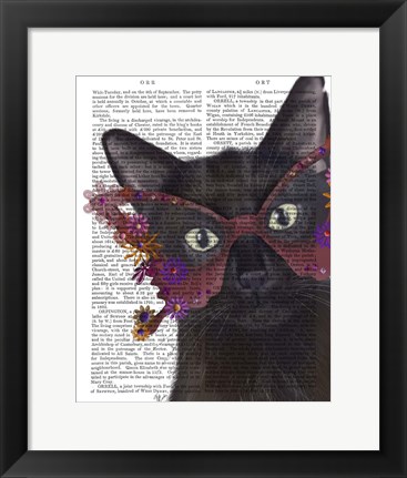 Framed Cat and Flower Glasses Print