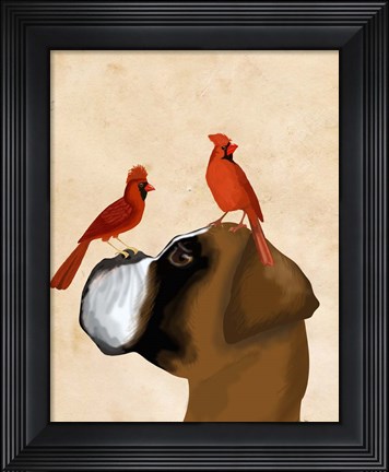 Framed Boxer and Red Cardinals Print