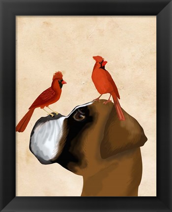 Framed Boxer and Red Cardinals Print