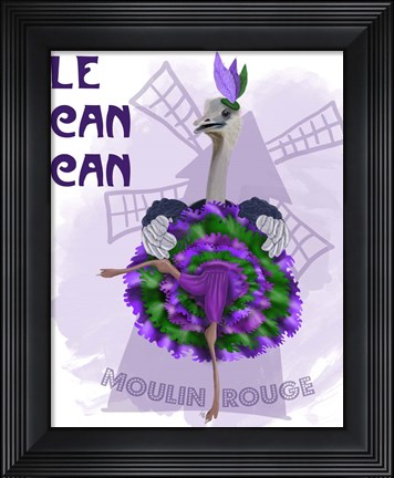 Framed Ostrich, Can Can in Purple and Green Print