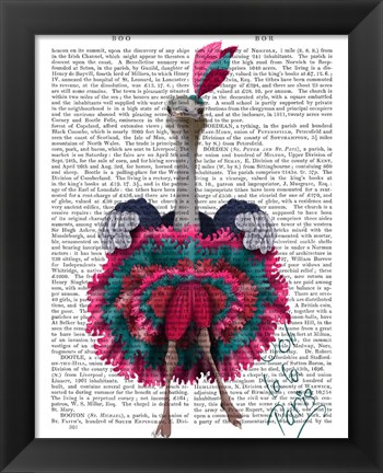 Framed Ostrich, Can Can in Pink and Turquoise Print