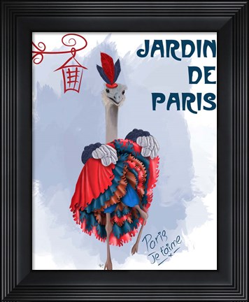 Framed Ostrich, Can Can in Red and Blue Print
