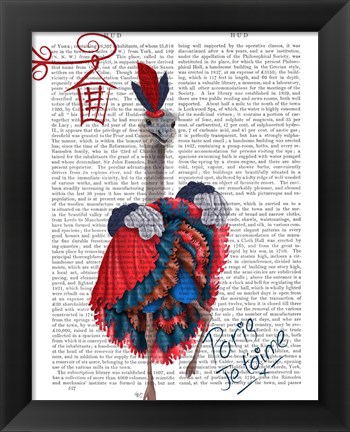 Framed Ostrich, Can Can in Red and Blue Print