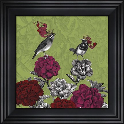 Framed Blooming Birds, Rhododendron Print