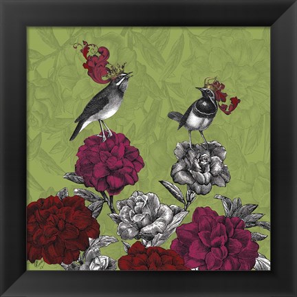 Framed Blooming Birds, Rhododendron Print