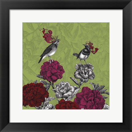 Framed Blooming Birds, Rhododendron Print