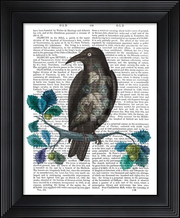 Framed Floral Crow On Branch Print