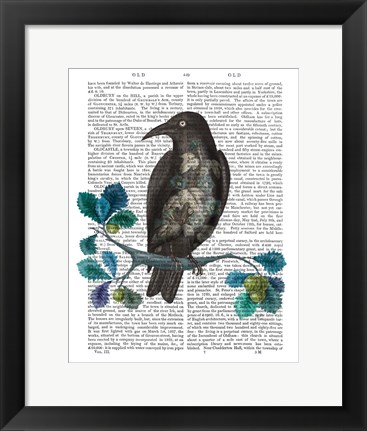 Framed Floral Crow On Branch Print