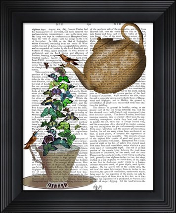 Framed Teapot, Cup and Butterflies Print