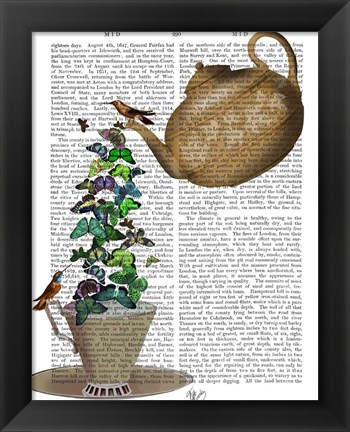 Framed Teapot, Cup and Butterflies Print