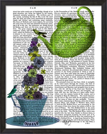 Framed Teapot, Cup and Flowers, Green and Blue Print