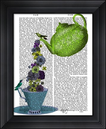 Framed Teapot, Cup and Flowers, Green and Blue Print