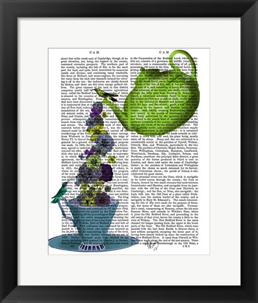 Framed Teapot, Cup and Flowers, Green and Blue Print