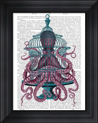 Framed Pink Octopus in Cage Print