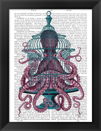 Framed Pink Octopus in Cage Print