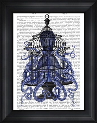 Framed Blue Octopus in Cage Print