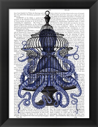 Framed Blue Octopus in Cage Print