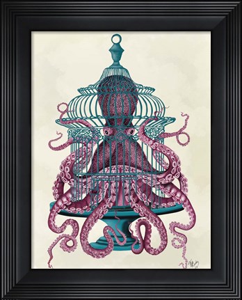 Framed Pink Octopus in Cage Print