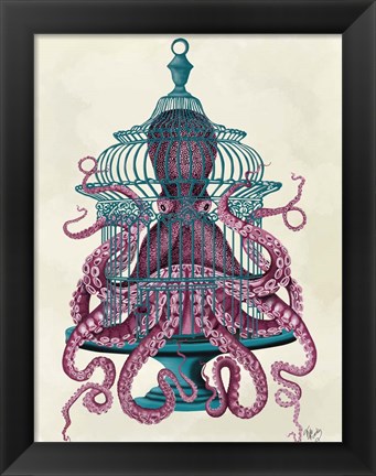 Framed Pink Octopus in Cage Print