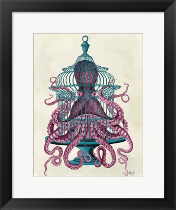 Framed Pink Octopus in Cage Print