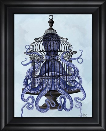 Framed Blue Octopus in Cage Print