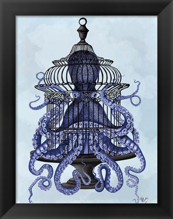 Framed Blue Octopus in Cage Print