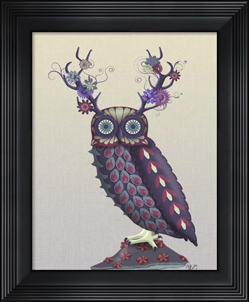 Framed Owl with Psychedelic Antlers Print